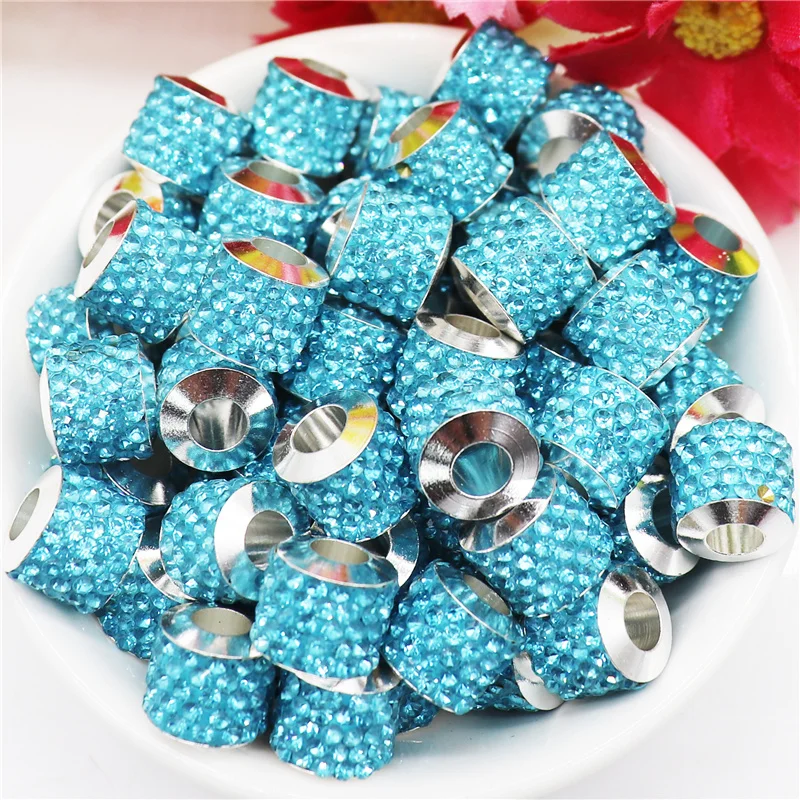 20Pcs Blue Color European Large Hole Rhinestone Beads Spacer Beads Craft Charms for DIY Pandora Bracelet Women Jewelry Making