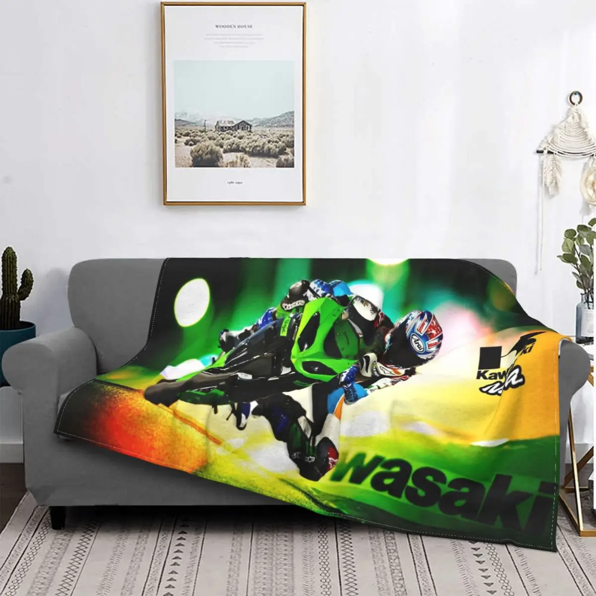 

Kawasaki Motorcycle Blanket Bedspread Bed Plaid Bed Cover Anime Plush Bedspread On The Bed