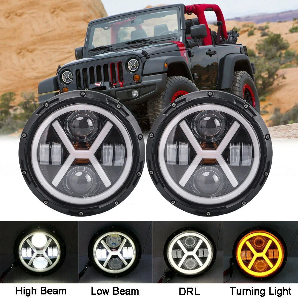 

TEEZE 7 inch LED Headlights High Low Beam LED H4 Angel Eye DRL Amber Turn Signal for Jeep Wrangler JK TJ Land Rover Harley