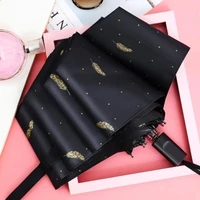 folding umbrella black glue tri fold bronzing printing feather sunshade rainy or rainy dual use uv protection sunscreen umbrella
