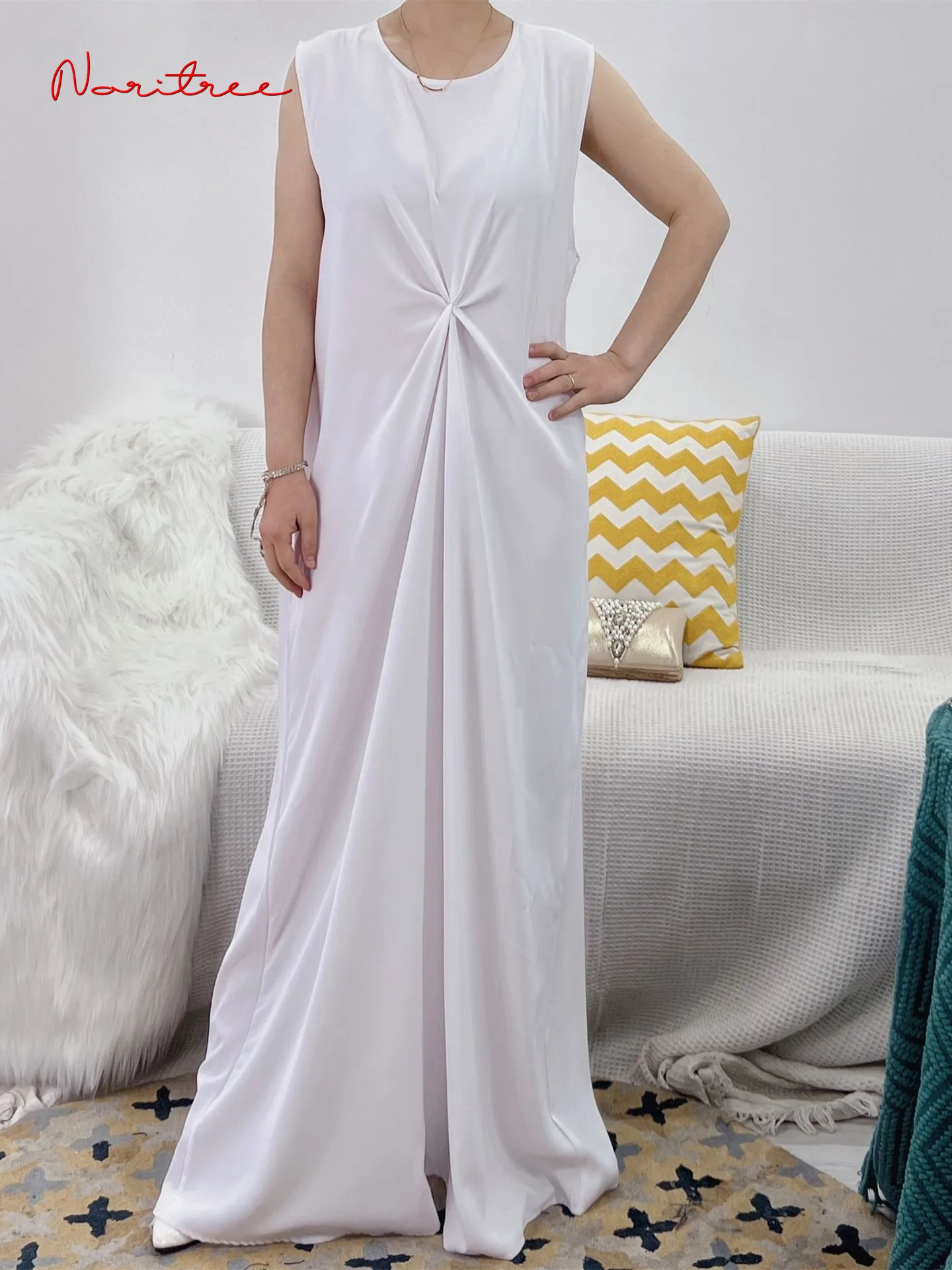 Лидер продаж плиссированное мусульманское платье элегантное однотонное длинное