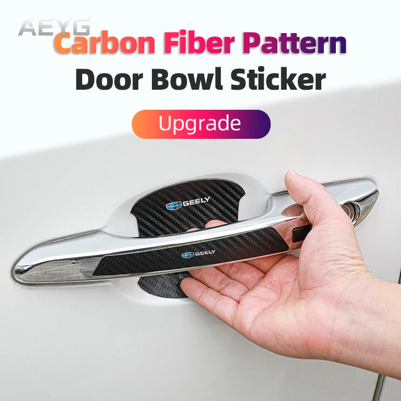 4 шт./компл. наклейка на дверную ручку автомобиля, пленка из углеродного волокна для Geely GX3, геометрические аксессуары CK Coolray Atlas Emgrand EC7 X7 Tugella 4 шт./компл. наклейка на дверную ручку автомобиля, пленка из углеродного волокна для Geely GX3, геометрические аксессуары CK Coolray Atlas Emgrand EC7 X7 Tugella