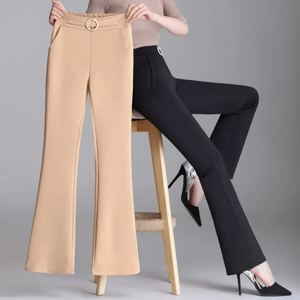 

Women 2022 Spring Summer High Waist Flare Pants Female Vintage Suit Pant Fashion Office Lady Stretch Bell Bottom Trousers H12