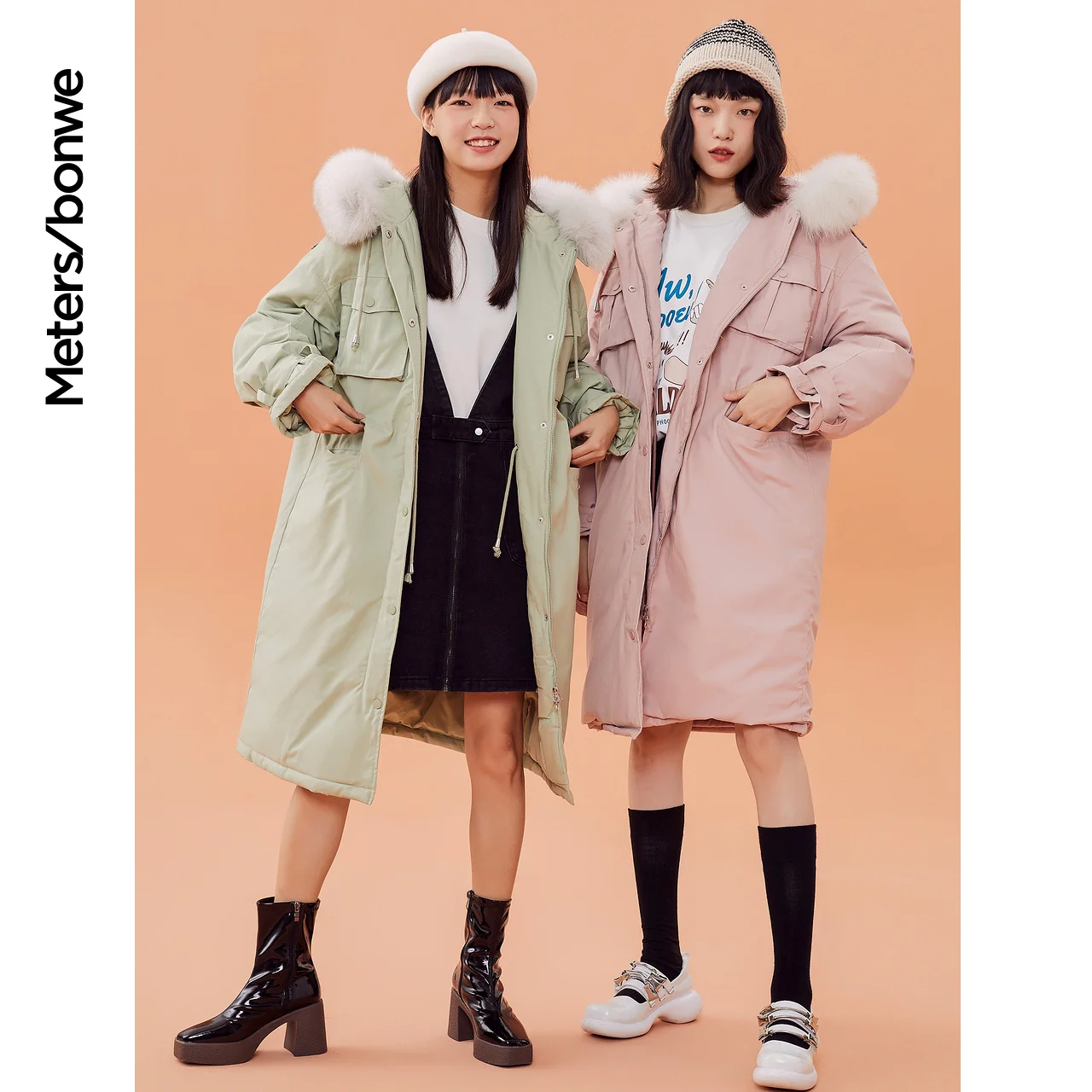 Metersbonwe Hooded Parker Down Jacket Women Thick Winter Coat Female Long Down Coat Fashion Outerwear Warm Jackets Fox Fur Brim