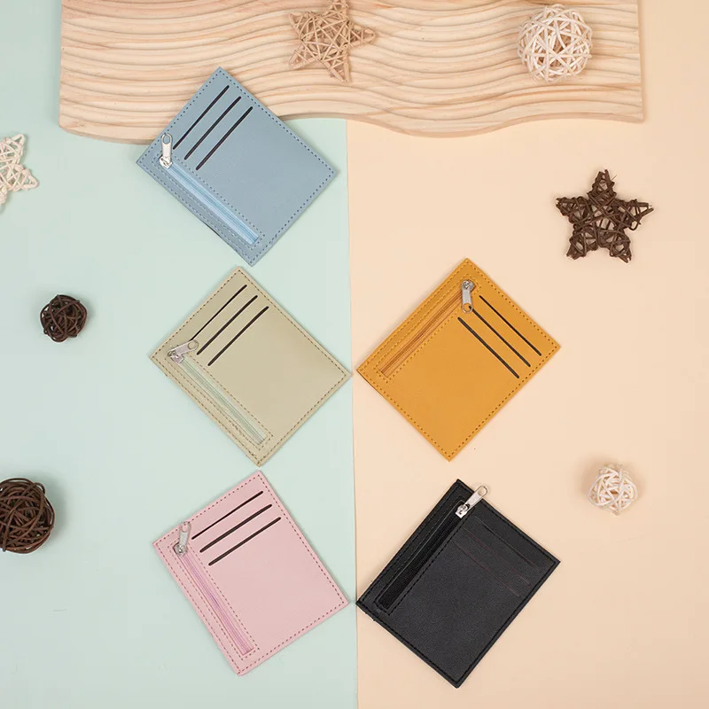 

Ins Women's Wallet Solid Color Large Capacity Card Case Multi Functional Small Zipper Leather PU Student Mini Card Case