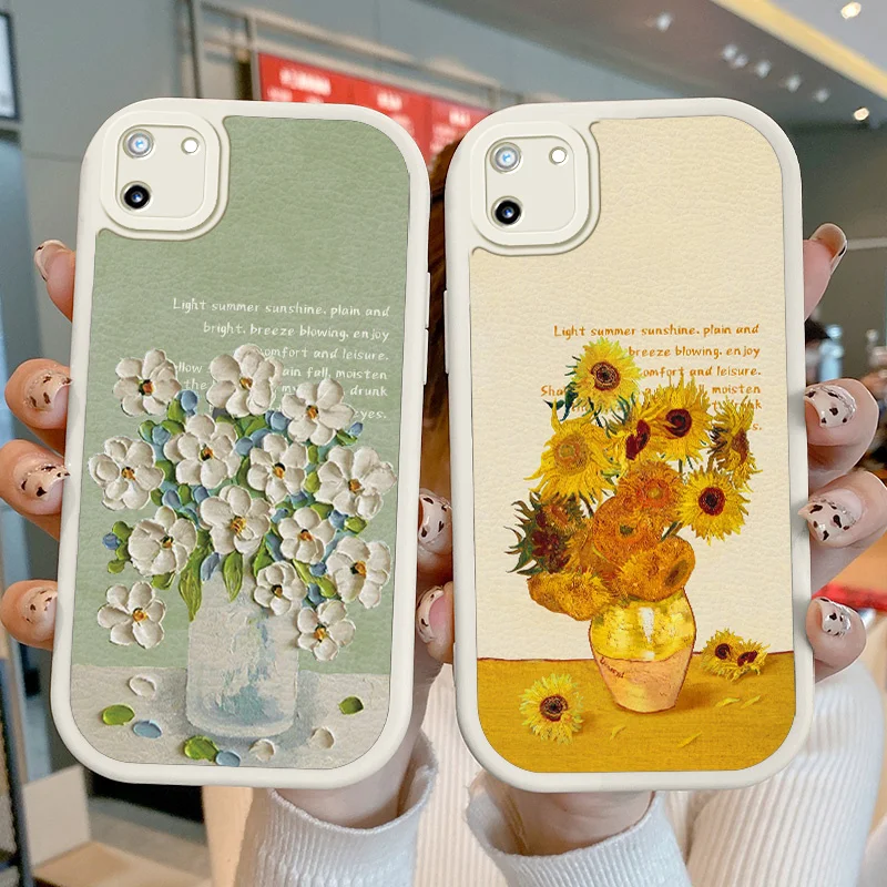 

For Realme C11 C12 C15 C20 C20A C21 C21Y C25 C25S C25Y C30 C33 C31 C35 Narzo 20 30A 50A Prime Oil Painting Lambskin Phone Case