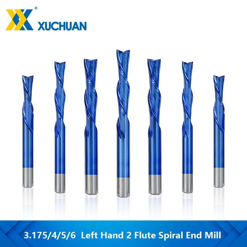 

2 Flute Cutter 3.175 4 5 6mm Shank Left Hand Down Cutter Carbide Spiral End Mill For Wood Cutting CNC Router Bit