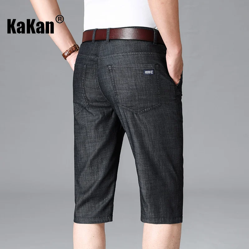 Kakan - New Summer Thin Jeans for Men, Loose Straight Stretch Youth Casual Versatile Over Knee Capris Jeans K42-635