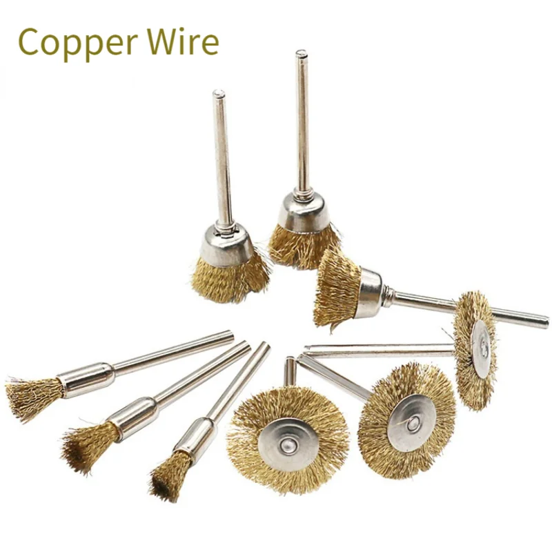

9Pcs/set Steel Wire Brass Mini Brush Rotary Tool for Dremel Drill Polishing Grinding Wheel T-shaped Small Brush Accessories