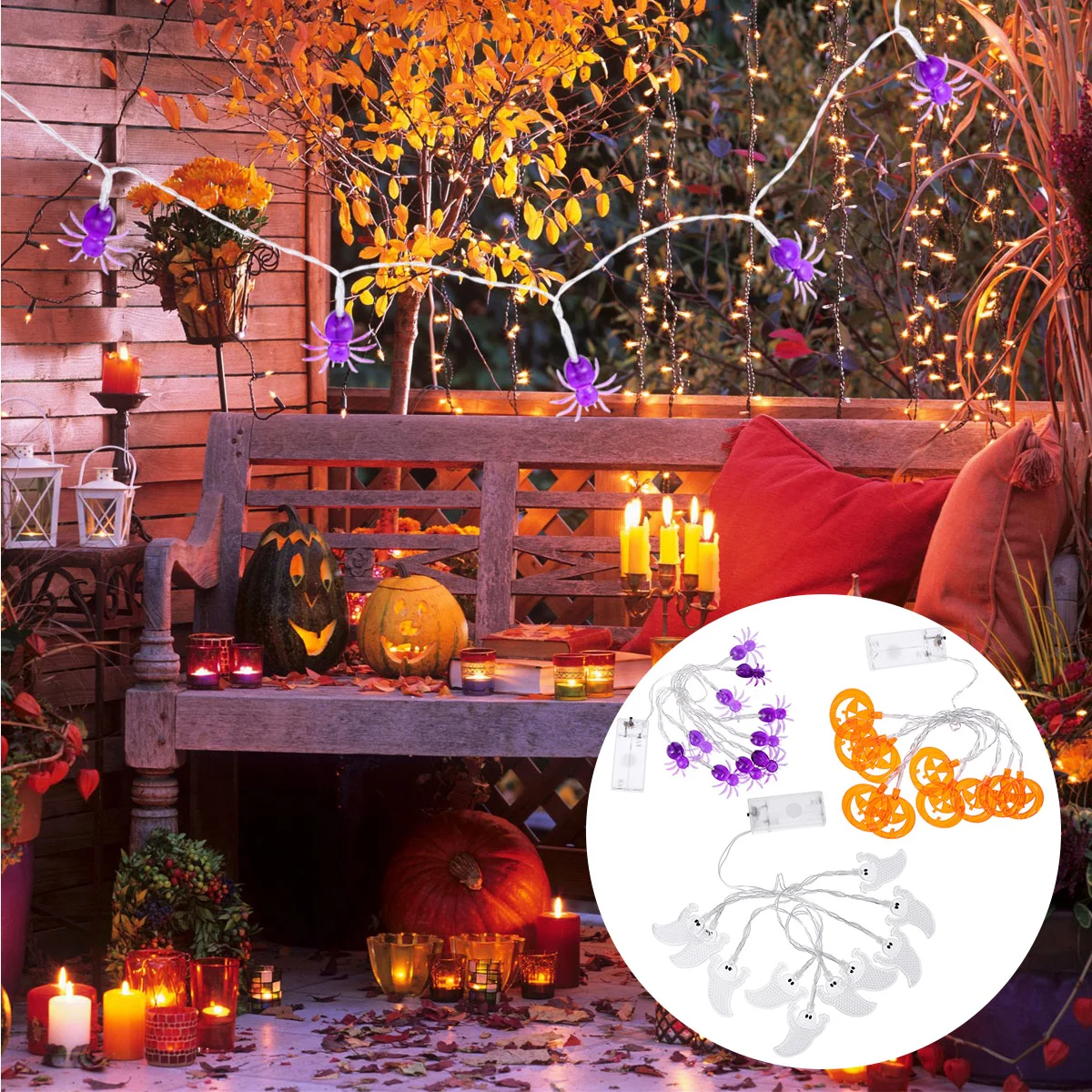 3Pcs LED Decorative LED Luminous Spider Pumpkin Ghost Light String