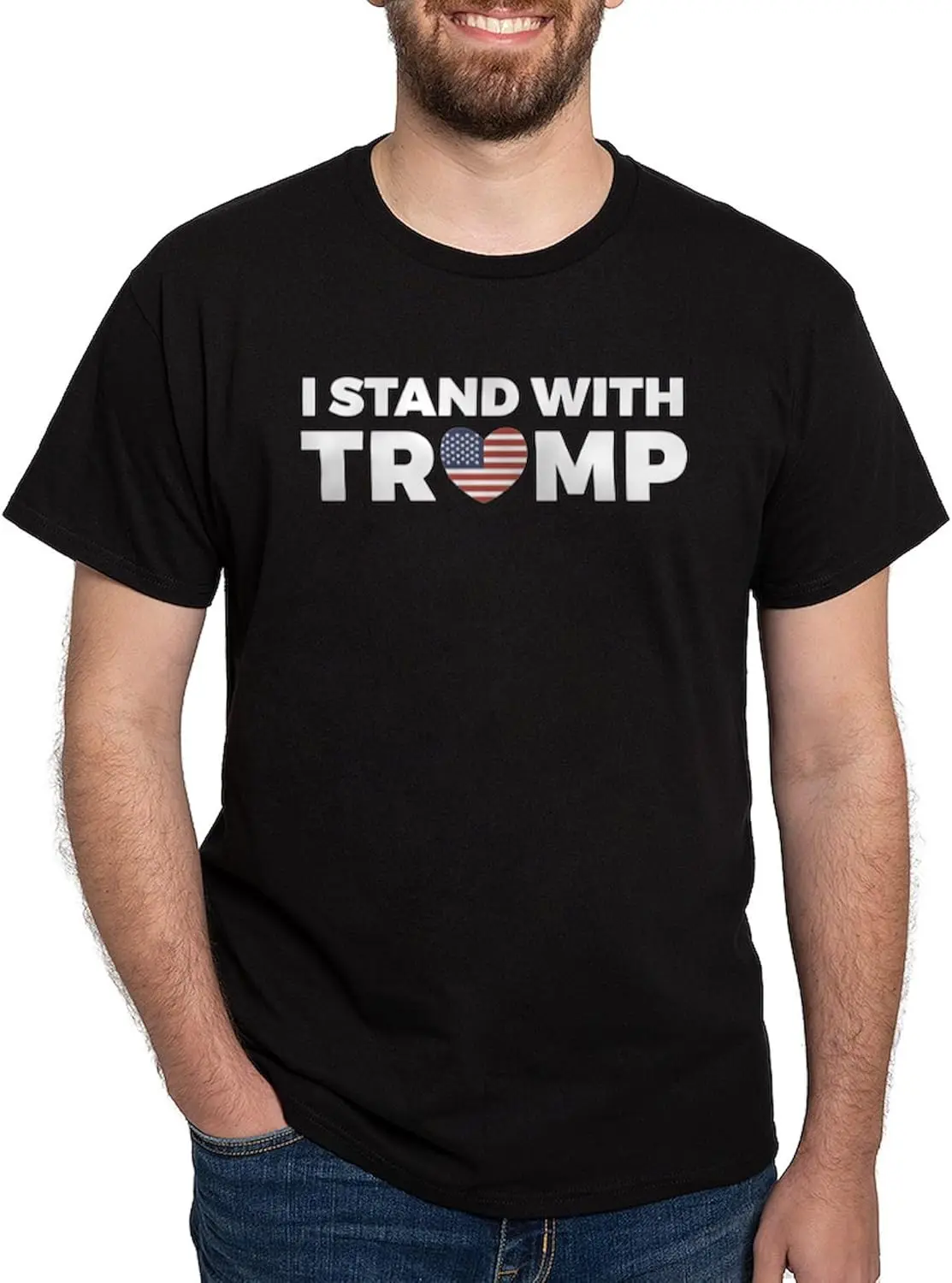 Футболка мужская с надписью I Stand with donнальд Трамп 100% хлопок Классическая Темная