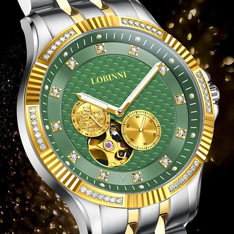 

New Switzerland Luxury Brand LOBINNI MIYOTA Automatic Mechanical Men's Watches Sapphire Waterproof Diamond Skeleton Clock L19006