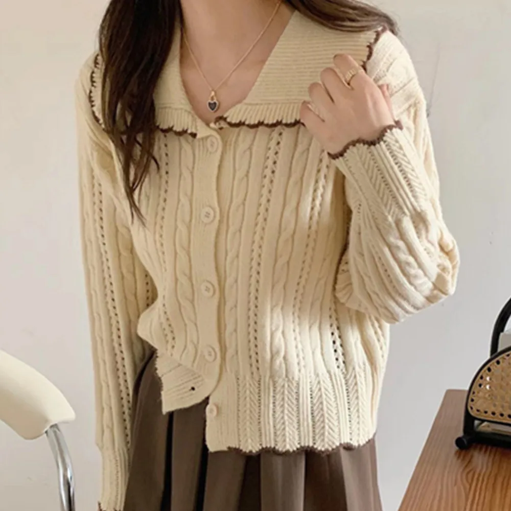 

Осенне-зимний однотонный простой Свободный Повседневный свитер с лацканами, кардиган, Женский Универсальный вязаный жакет в Корейском сти...