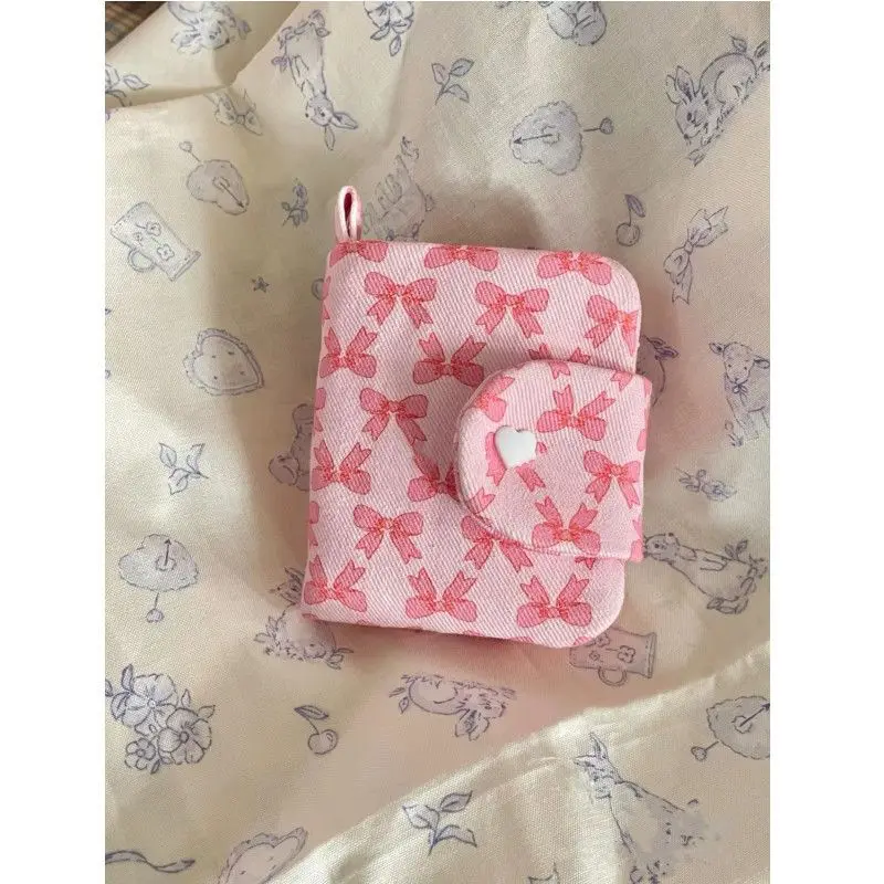 Розовые Кошельки для монет с бантом Холщовый маленький кошелек на молнии женские