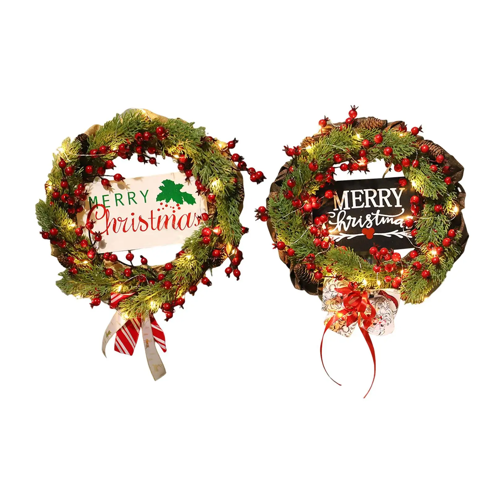 

Christmas Door Wreath 13.8'' Seasonal Garlands Red Berries Green Leaves Wreaths with Light Wall Hanging for Festival Xmas Decor