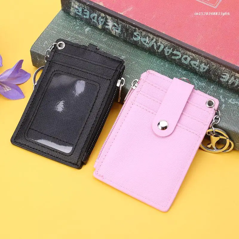 

1 Portable Leather Business ID Card Credit Badge Holder Coin Purse Wallet Keychain Drop Shipping