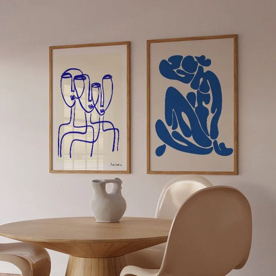 

Abstract Matisse Style Blue Portrait Nordic Posters And Prints Line Wall Art Canvas Painting Wall Pictures For Living Room Decor