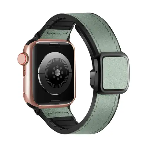 Ремешок магнитный для Apple watch Band 44 мм 40 мм 45 мм 41 мм 49 мм, силиконовый браслет из натуральной кожи для iWatch series 9 8 7 6 se ultra 2