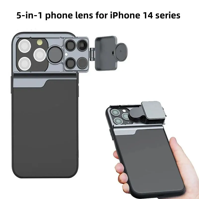 

For iPhone 14 pro max 14 Plus 5 in 1 Vlog Lens Case Kit 30X Super Macro Lens CPL Fisheye Telephoto Lens for iPhone 14 Accessori