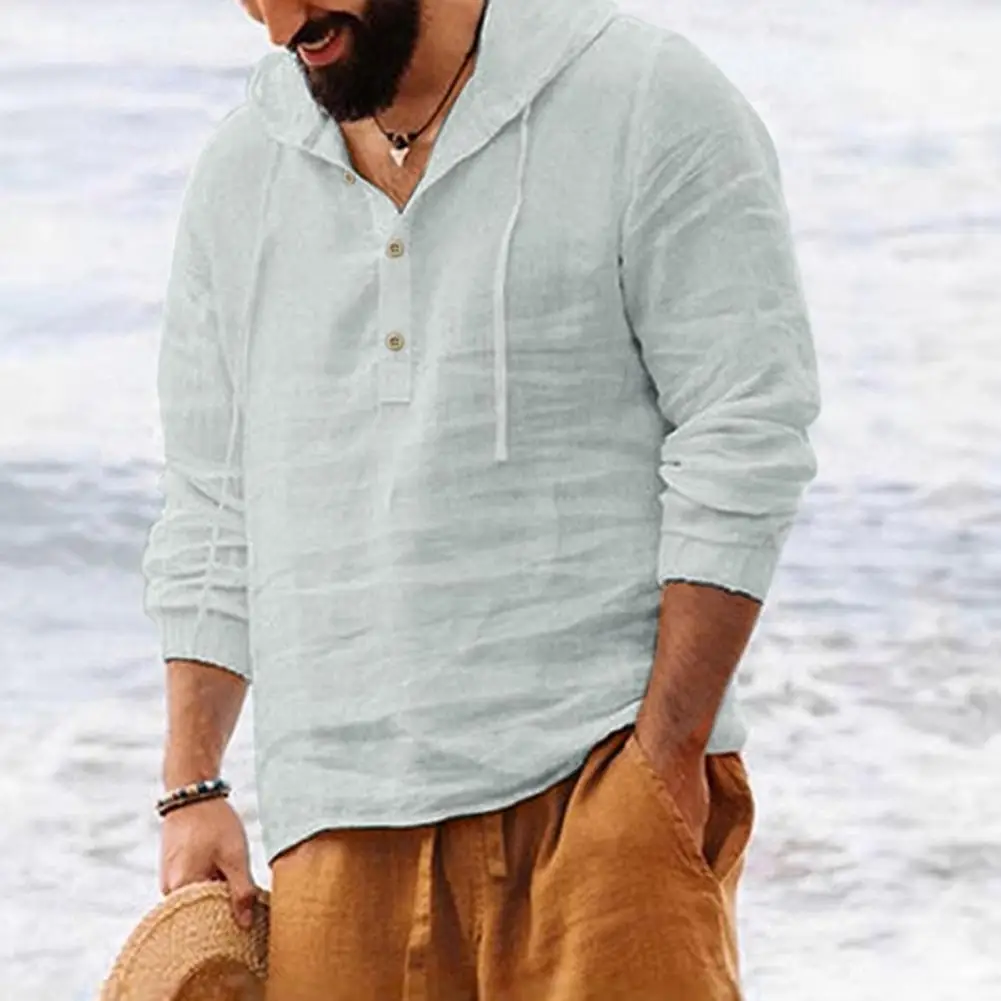 

Мужская Однотонная рубашка с капюшоном, легкий Свободный пуловер на пуговицах, мягкие дышащие весенние топы для повседневной носки