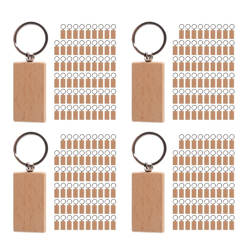 

240Pcs Blank Rectangle Wooden Key Chain DIY Wood Keychains Key Tags Can Engrave DIY Gifts