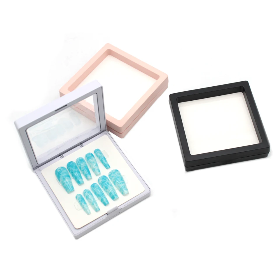 

Wholesale Transparent PE Film Display Box Empty With Jammed Paper Pink/Black/White Nail Art Square Display Packing Box Bulk