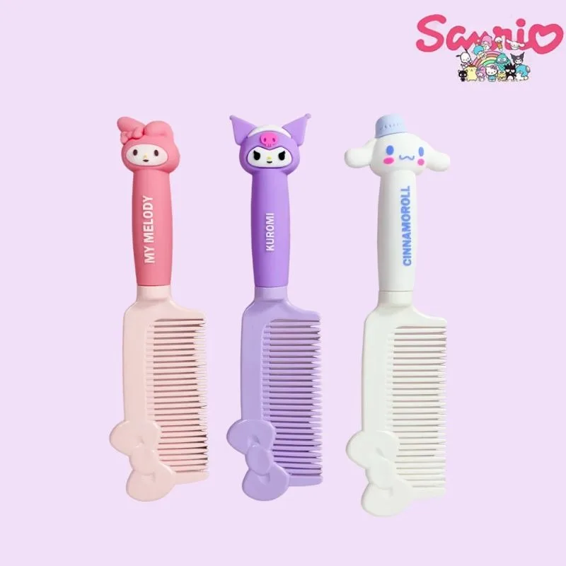 

3pcs The New Sanrio Cartoon Comb Silicone Handle Hair Straightening Comb Bow Cute Anime Kuromi Melody Cinnamoroll Comb for Women