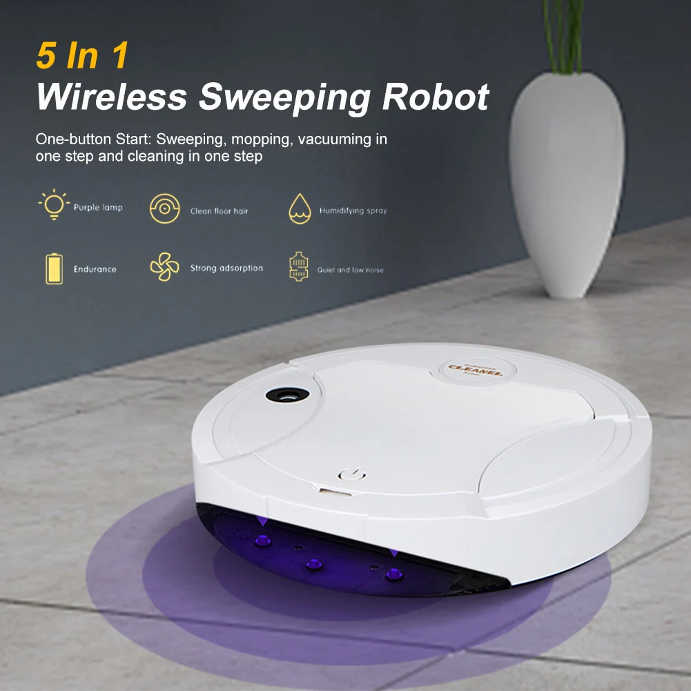 

5 In 1 Wireless Sweeping Robot Vacuum Cleaner Multifunction Floor Mopping Machine Vacuuming Humidifier Home Cleaning Tool