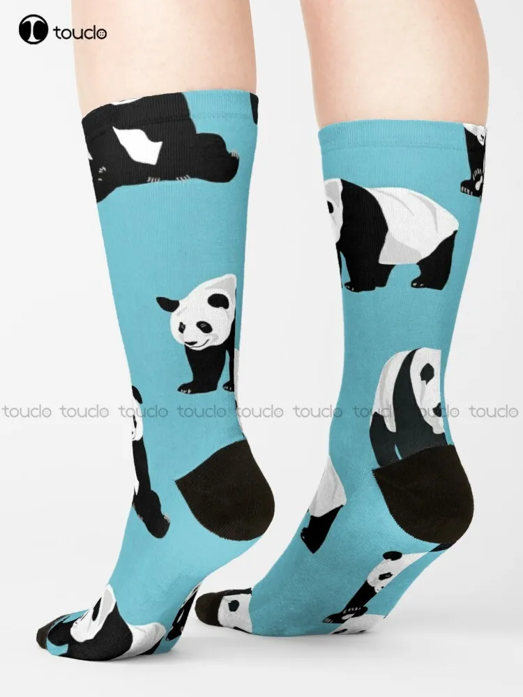 

Panda Design On Blue Background Socks Orange Socks Personalized Custom Unisex Adult Teen Youth Socks 360° Digital Print Gift