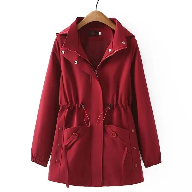 Повседневный плащ для мамы весна-осень большой размер ветровка с капюшоном