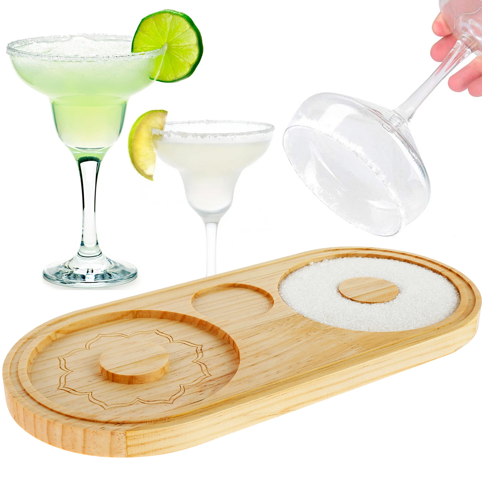 

Margarita Salt Rimmer Reusable Bamboo Sugar Salt Rimmer with Double Plate Bar Glass Rimmer Salt Box Spice Container Bartender