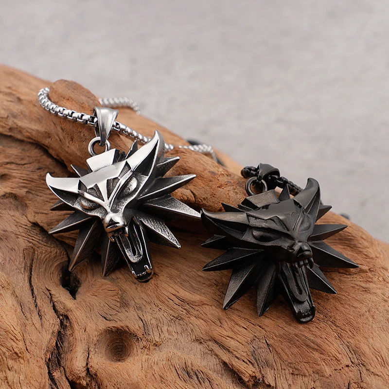 

Vintage Wolf Head Pendant Necklace For Men Boys Geralt of Rivia Slavic Viking Necklaces Hip Hop Punk Biker Jewelry Dropshipping
