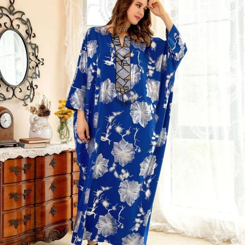 

2022 Islamic Cothing For Women Muslim Dress Dubai Abayas Maxi Print Dress Indian Dress Middle East