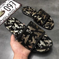 boy london mens full printed letter logo flat bottom soft home slippers couples wear fashion comfortable breathable slippers