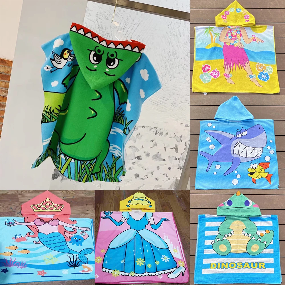 

Children Kid Hooded Towel Cloak Infant Bathrobe Baby Quick Dry Bath Robe Cartoon Dinosaur Boy Girl Beach Robe Cape Wrap Blanket