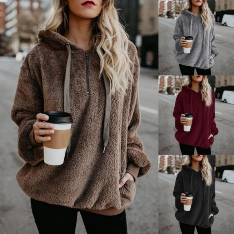 

2023 Women Coat Thick Brand New Solid Long Sleeve Hooded Warm Streetwear Casual Basic Female Clothing