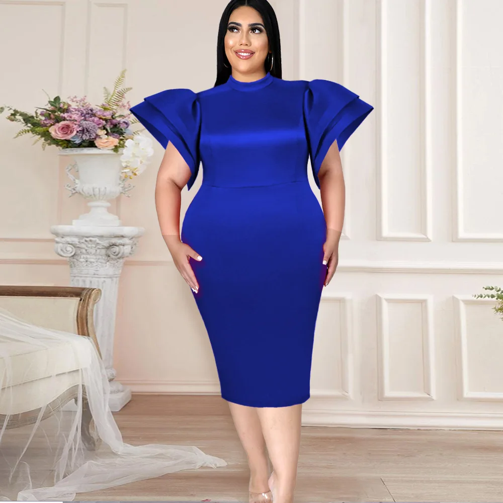 

Flare Sleeve STAND Backless Hollow Out Slim Bodycon Dres Evening Party Dress Women Elegant Shiny Pencil African Dress Robes 2022