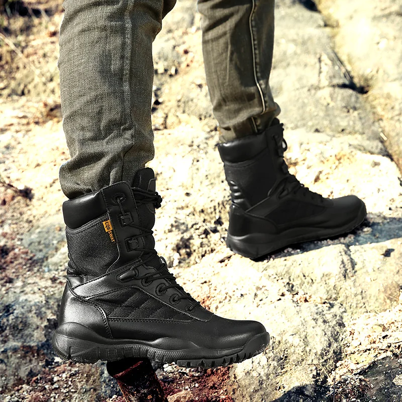 Mountaineering Shoes Men's Military Boots Outdoor Training Tactical Boots Black Men's Solid Color Non Slip Men's Sneakers