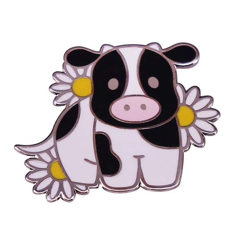 

Cute Cows and Flowers Metal Enamel Clothes Hat Bag Coats Lapel Badge Brooch Pin
