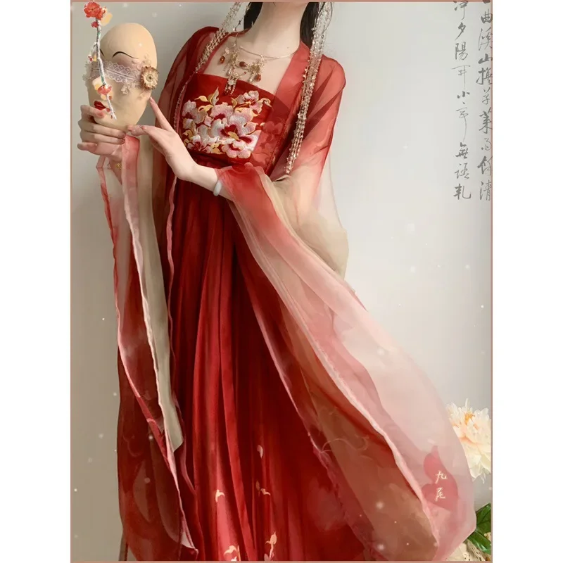 MZ03 Tang System Рубашка длиной до груди с большими рукавами Chebule Юбка Hanfu Женская