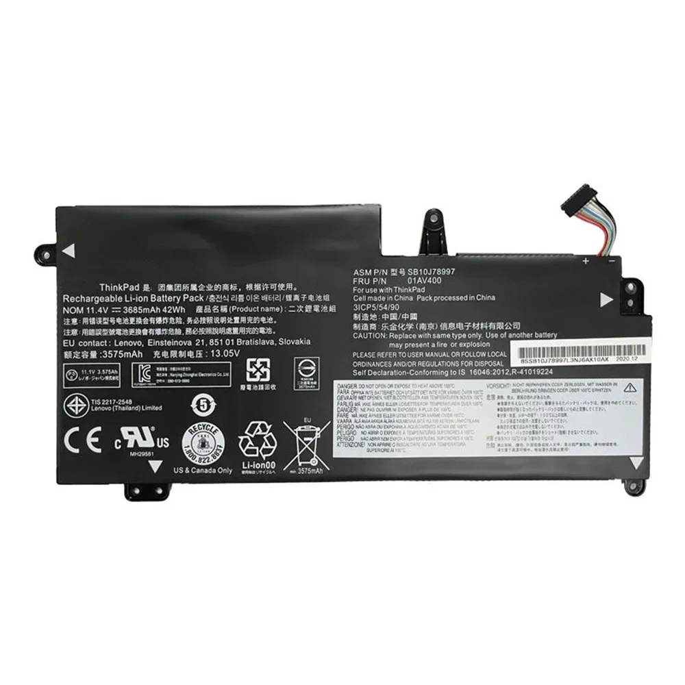 01AV400 Оригинальный аккумулятор для ноутбука 11 4 В 42 Втч Lenovo ThinkPad S2 2018 13 Chromebook 01AV401