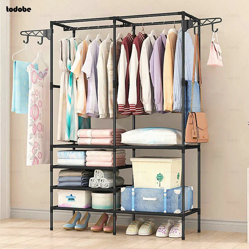 Simple Coat Rack Double-row Large Wardrobe Storage Shelf Clothes Drying Hanger Home Clothes Drying Rack Bedroom Clothing Rack