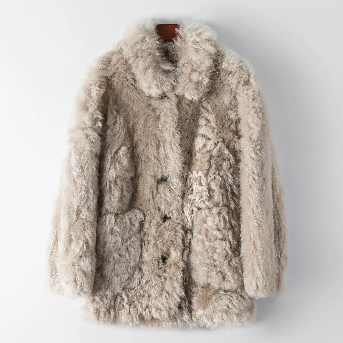 

Небольшое количество одежды, новинка 2023, зимнее модное женское теплое пальто средней длины из натуральной овечьей шерсти