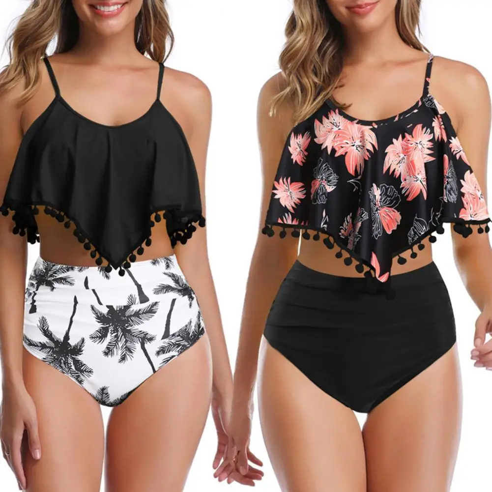 

2022 New Swimsuit Women Swimwear High Waist Bikini Ruffle Bikini Set Push Up Bathing Suit Print Beach wear Summer Biquini Female