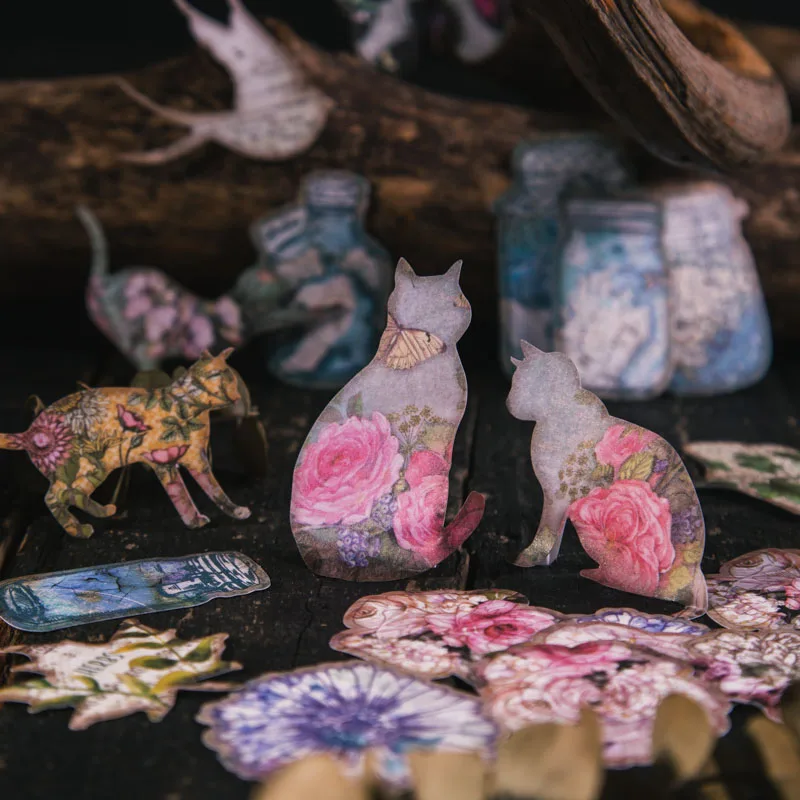 

45Pcs Vintage Junk Journal paper Animal Plant Stickers Cats Animal Stickers Handbook Decorative Stationery Art Supplies
