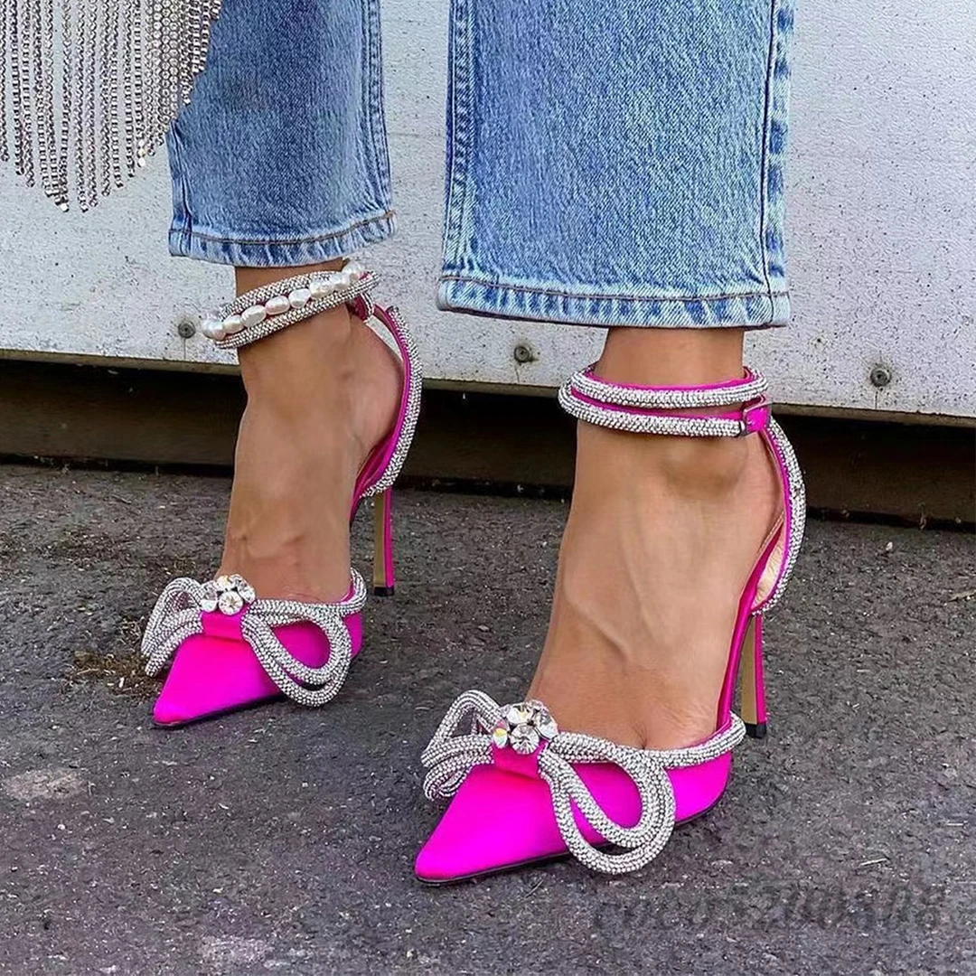 

Ollymurs High Heels Shoes Fashion Silk Stain Cystal Women Pumps Runway Outfit Party Dress Shoes zapatillas de mujer