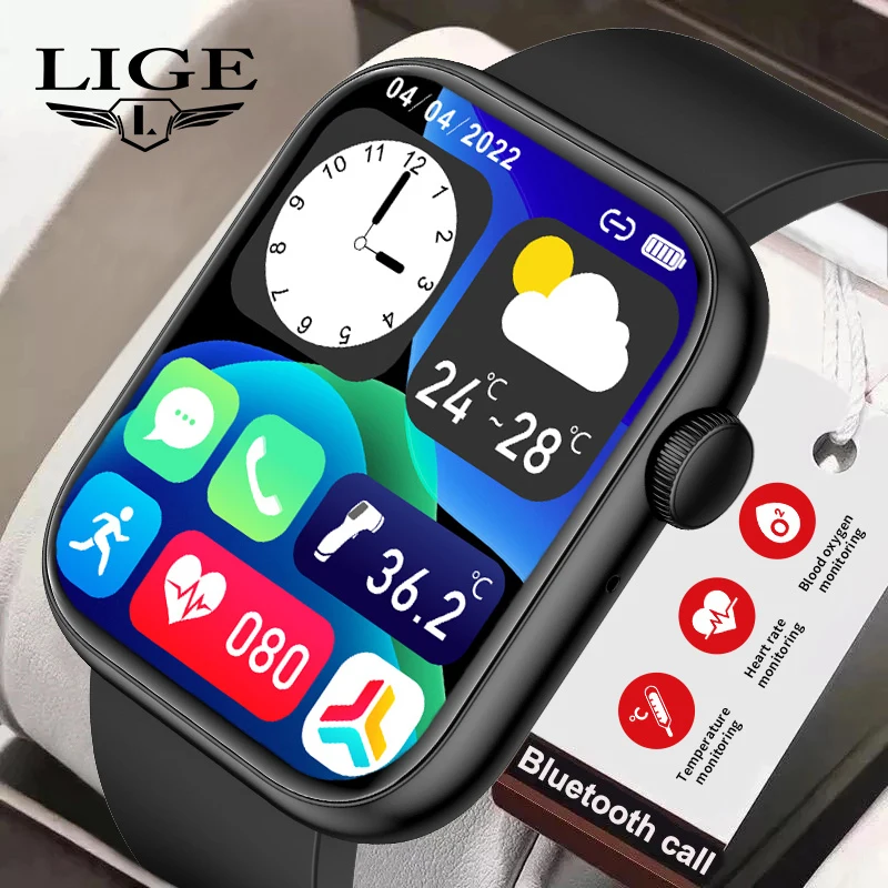 

LIGE New Smart Watch Bluetooth Call 2023 Women Body Temperature Sports Bracelet Voice Assistant Waterproof Men Smartwatch + Box