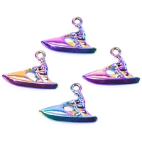 5pcslot speedboat yacht rider shape metal pendant rainbow color sports marine sports charms for diy women men jewelry handmade