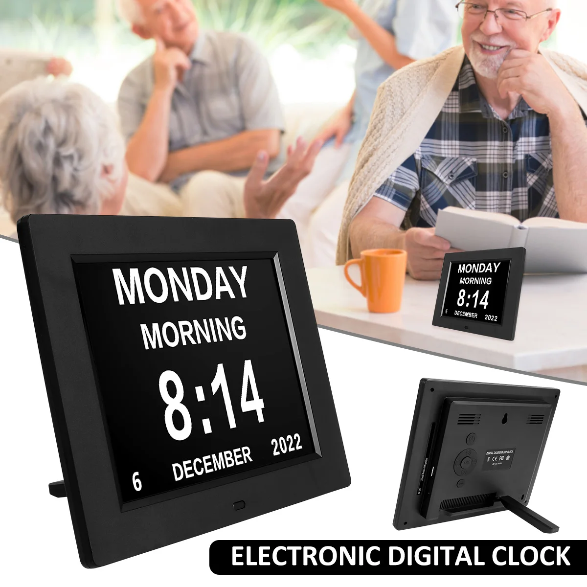 

Digital Alarm Clock Digital Calendar Alarm Day Clock with 8'' Large Screen Display Reusable Clear Smart Calendar Day Clock