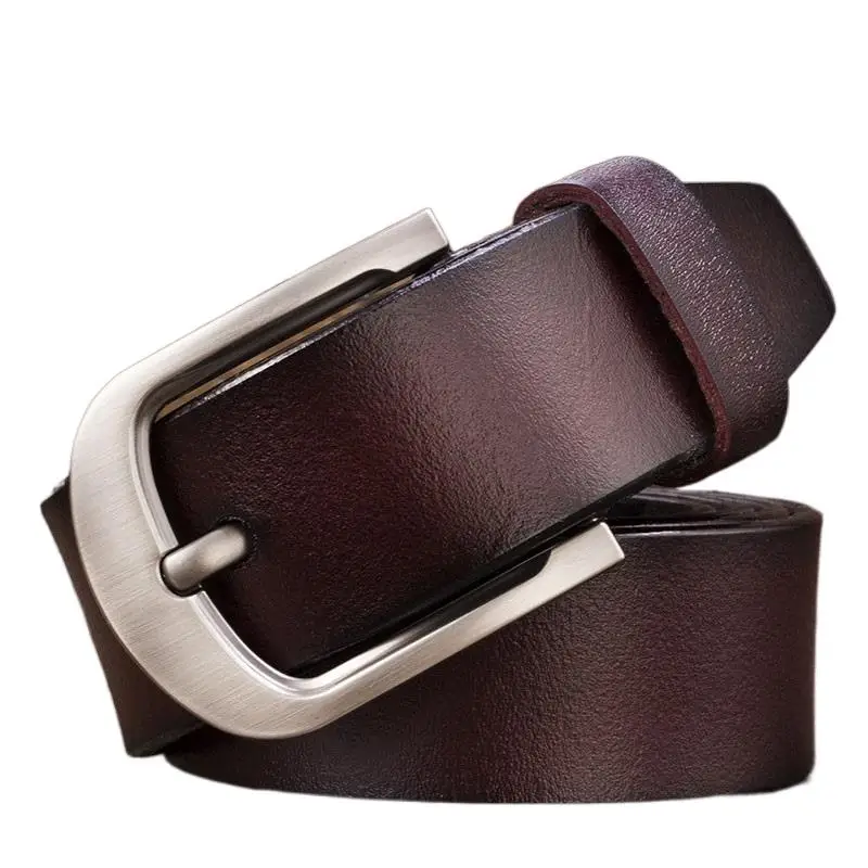 Men Cowhide Genuine Leather Jean Pin Buckle Belt Casual Waist Strap High Quality Yellow
